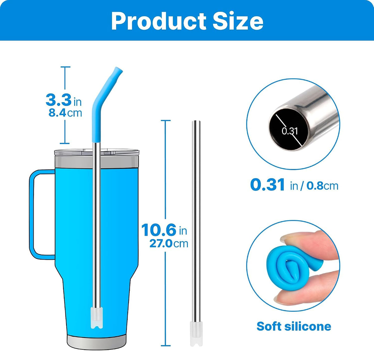 Stainless Steel Straws for 42 oz YETI Tumbler, 4 Pcs Metal Straws