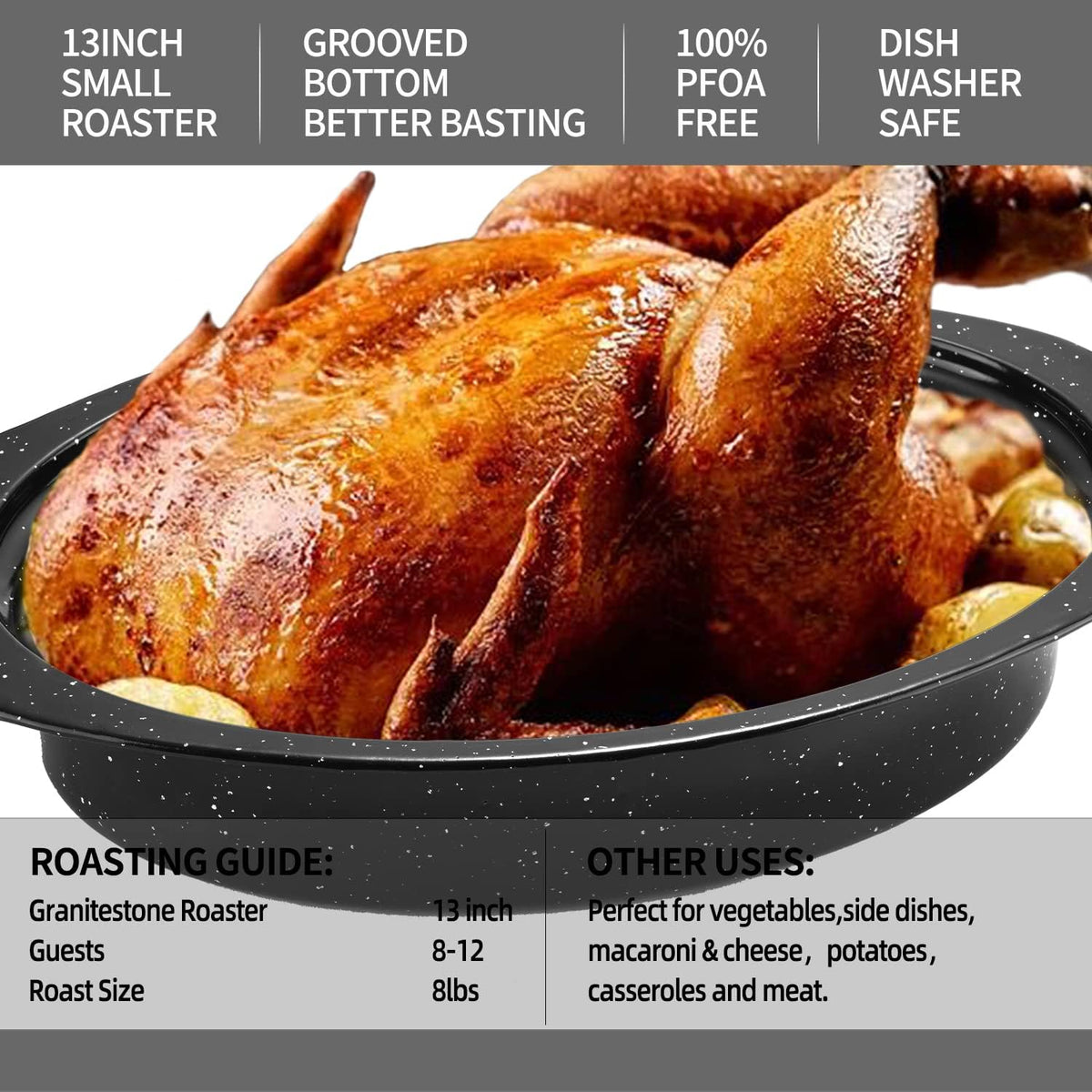 13" Granite Roasting Pan,Enameled Oval Roasting Pan with Domed Lid
