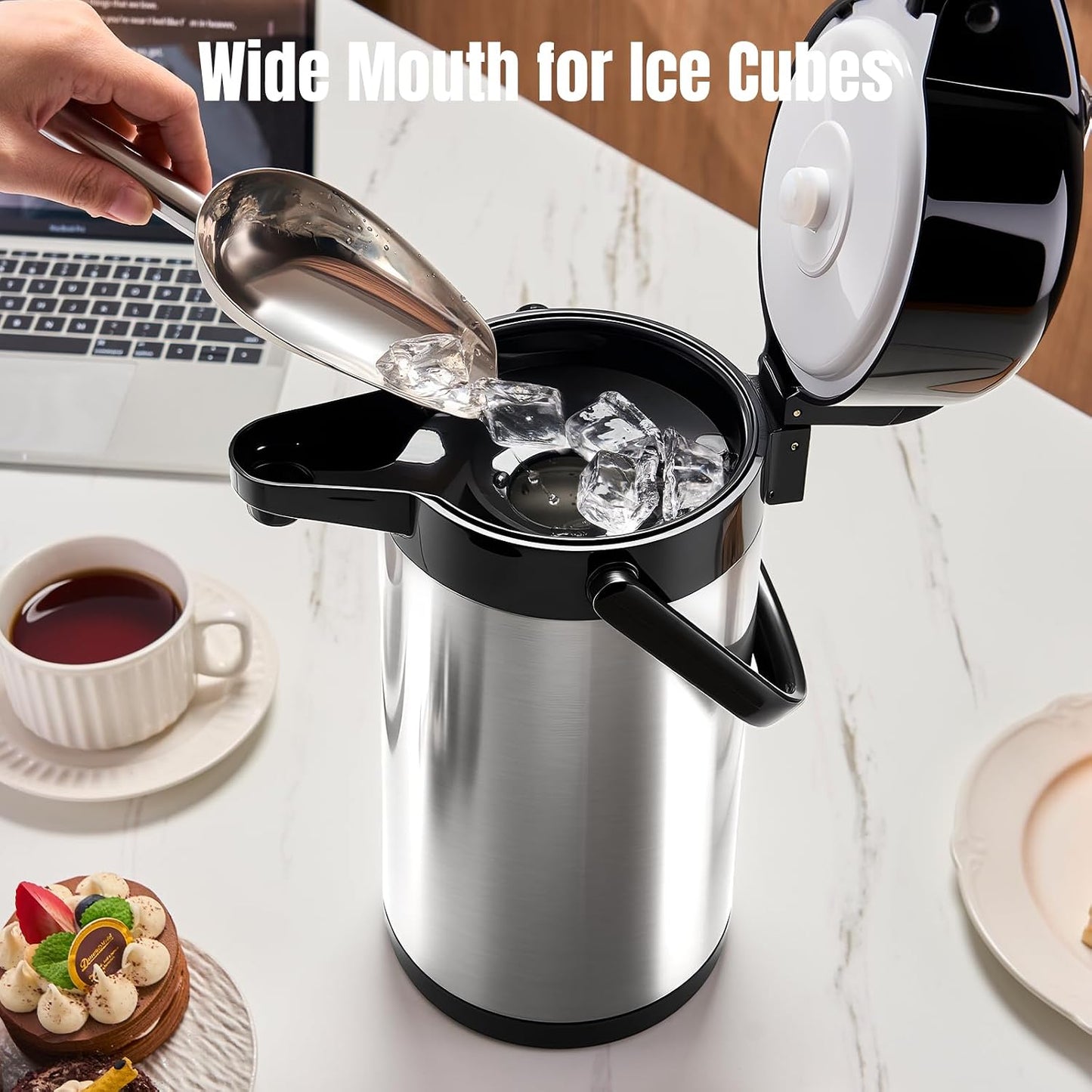 PARACITY Coffee Carafe with Pump, 84.5 oz Stainless Steel Airpot Dispenser | Double pumps and Lazy Susan base serve hot or cold beverages; termos para cafe suits cocoa stations, parties and gatherings.