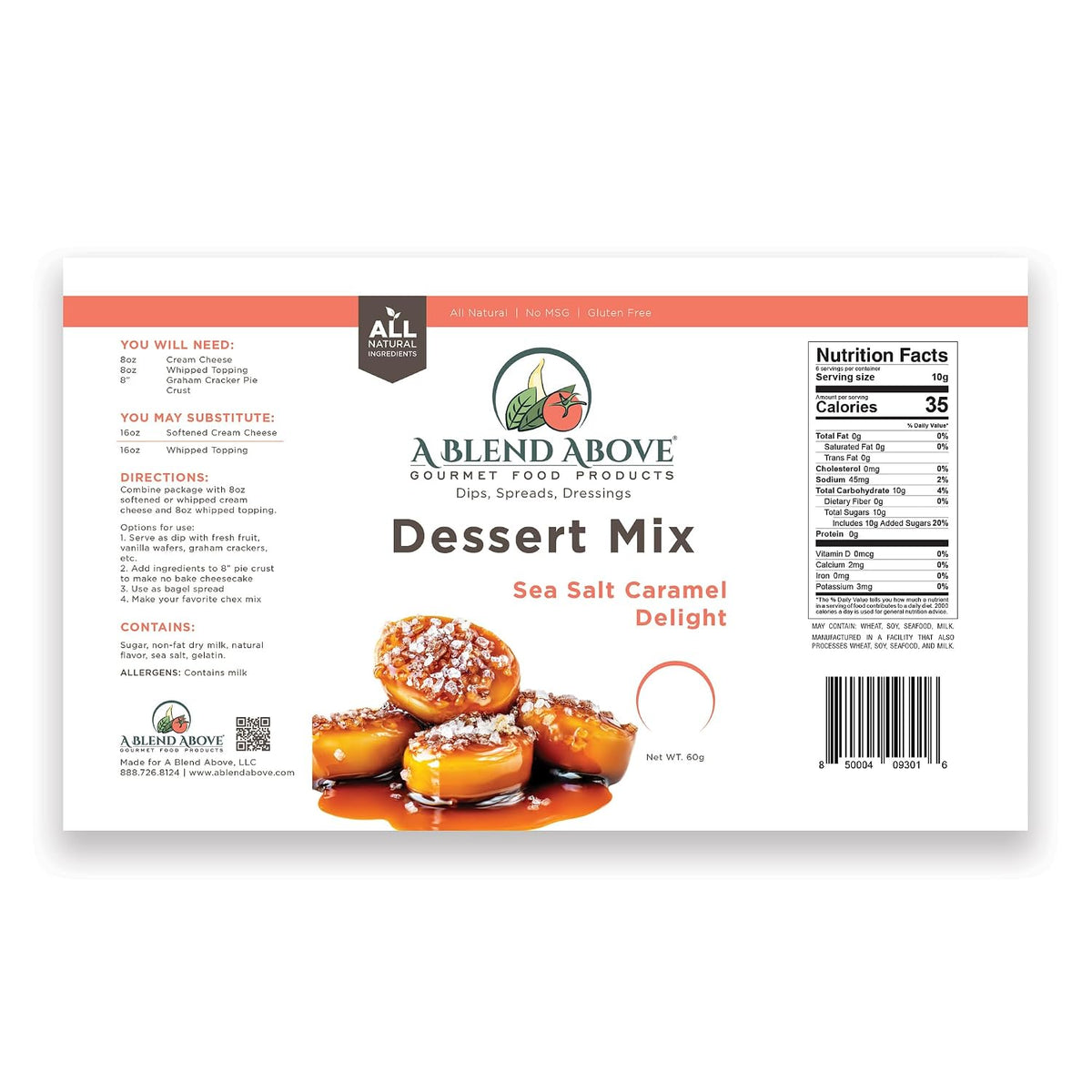 A Blend Above No-Bake Desserts Mix Variety Pack - Includes Heaven Sake Cheesecake, White Chocolate Raspberry, Sea Salt Caramel, and Cinnabun - All Natural, Gluten Free, No MSG - Pack of 4"