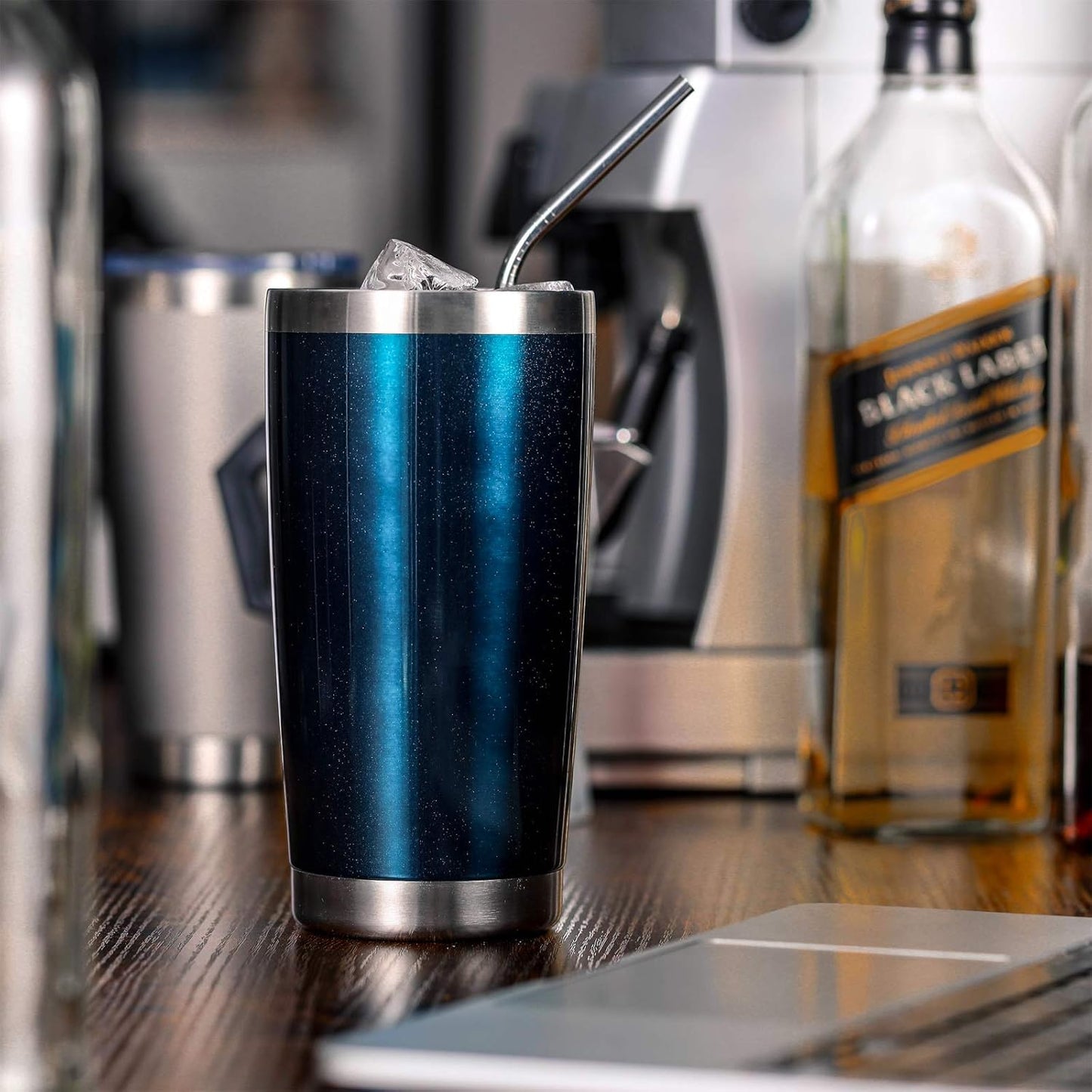 COMOOO 20oz Tumbler 8 Pack Double Wall Vacuum Insulated Travel Mug, Stainless Steel Tumbler Bulk with Lid and Straw, Durable Powder Coated Insulated Coffee Cup for Cold & Hot Drinks (Peacock blue, 8)