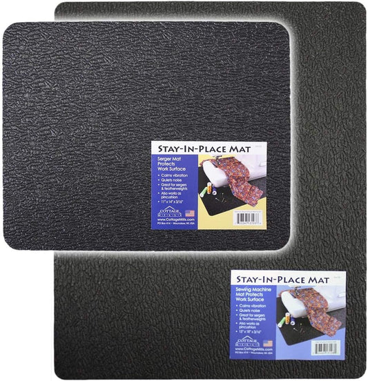 Cottage Mills Stay-in-Place Machine Mats - 2 Piece Set - 11" x 14" & 15" x 18" - Sewing Machine and Serger Mats - Calms
