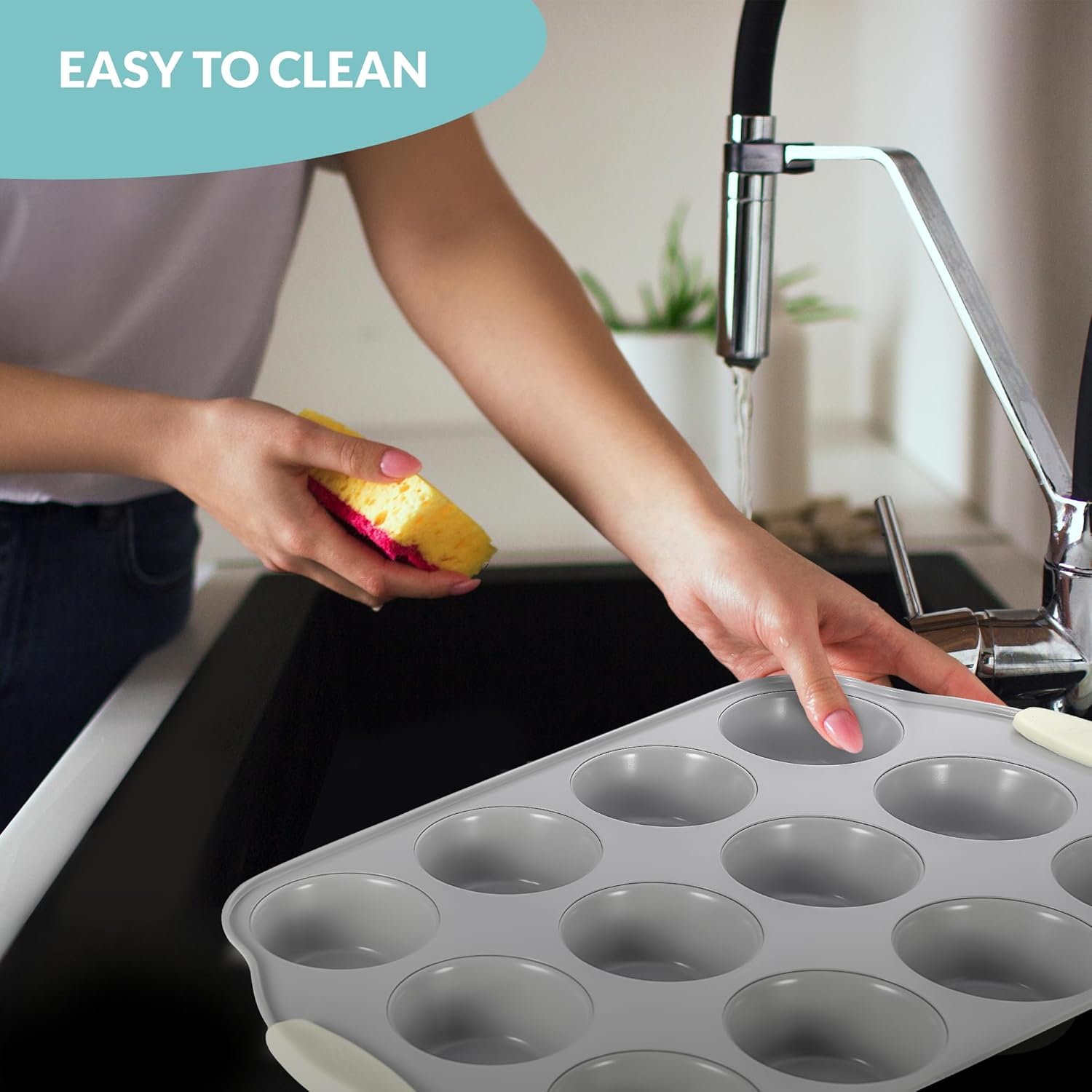 Boxiki Kitchen 12 Cups Ceramic Coated Muffin Pan for Baking - Durable Steel Frame Cupcake Pan w/Nonstick Surface -