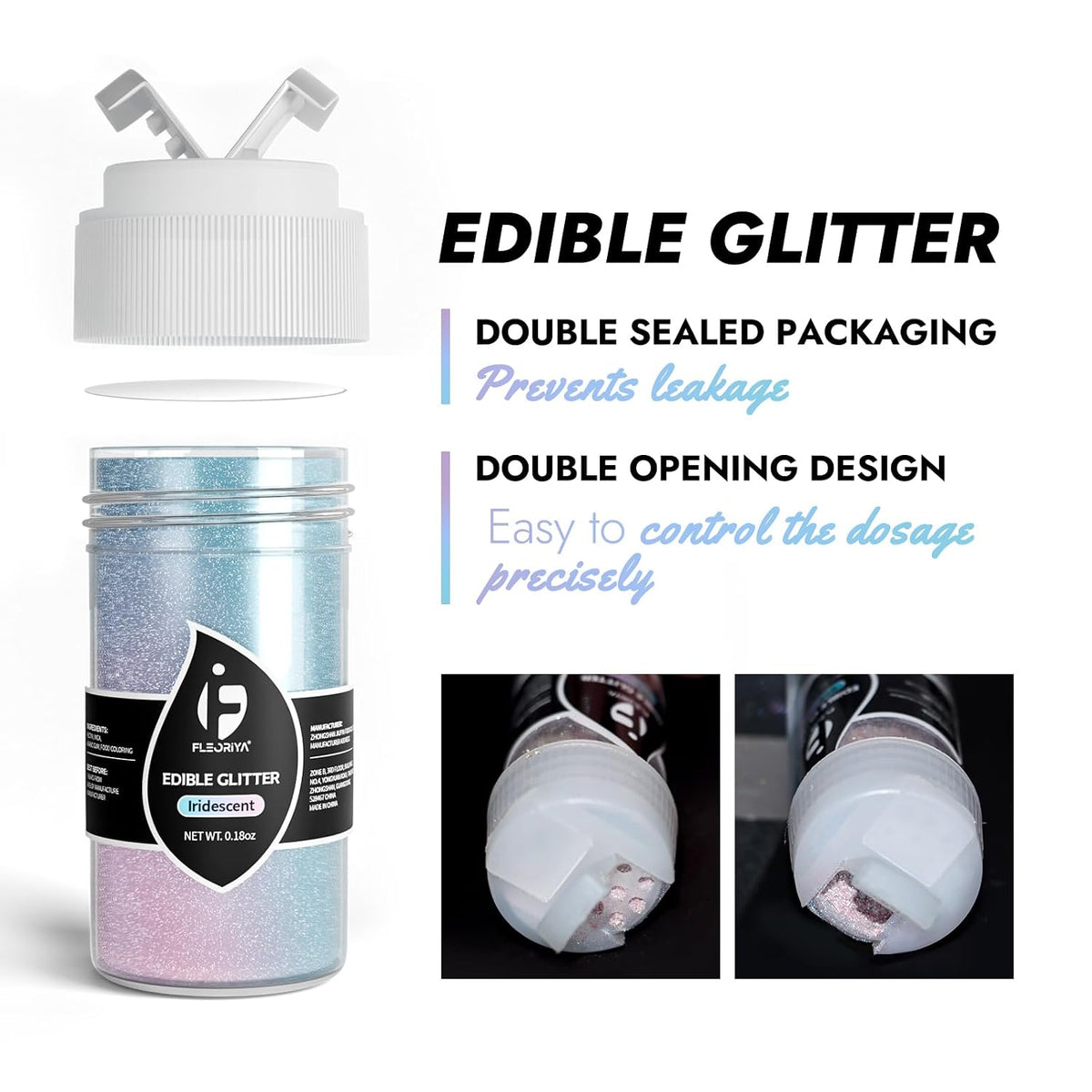 6 Colors Edible Glitter for Drinks, Cocktails, Cakes, Food Grade