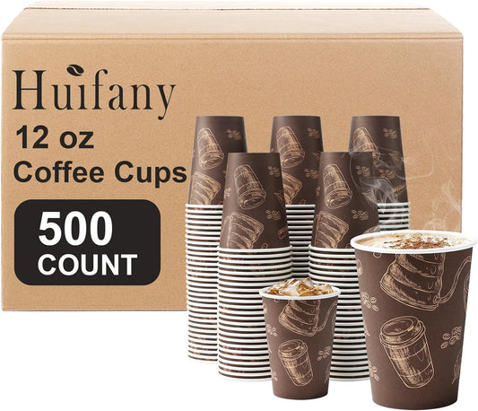 500 Pack 12 oz Coffee Cups, Paper Cups 12 oz Disposable Coffee Cups Thickened Paper Cups Bulk Hot/Cold Cup for Office, Home,