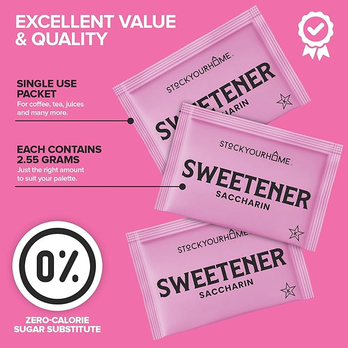 Zero Calorie Sweetener Packets (1000 Count) Pink Saccharin Sugar Substitute – Kosher Certified by Star-K, Artificial Sweetener for Coffee, Tea, and Everyday Use