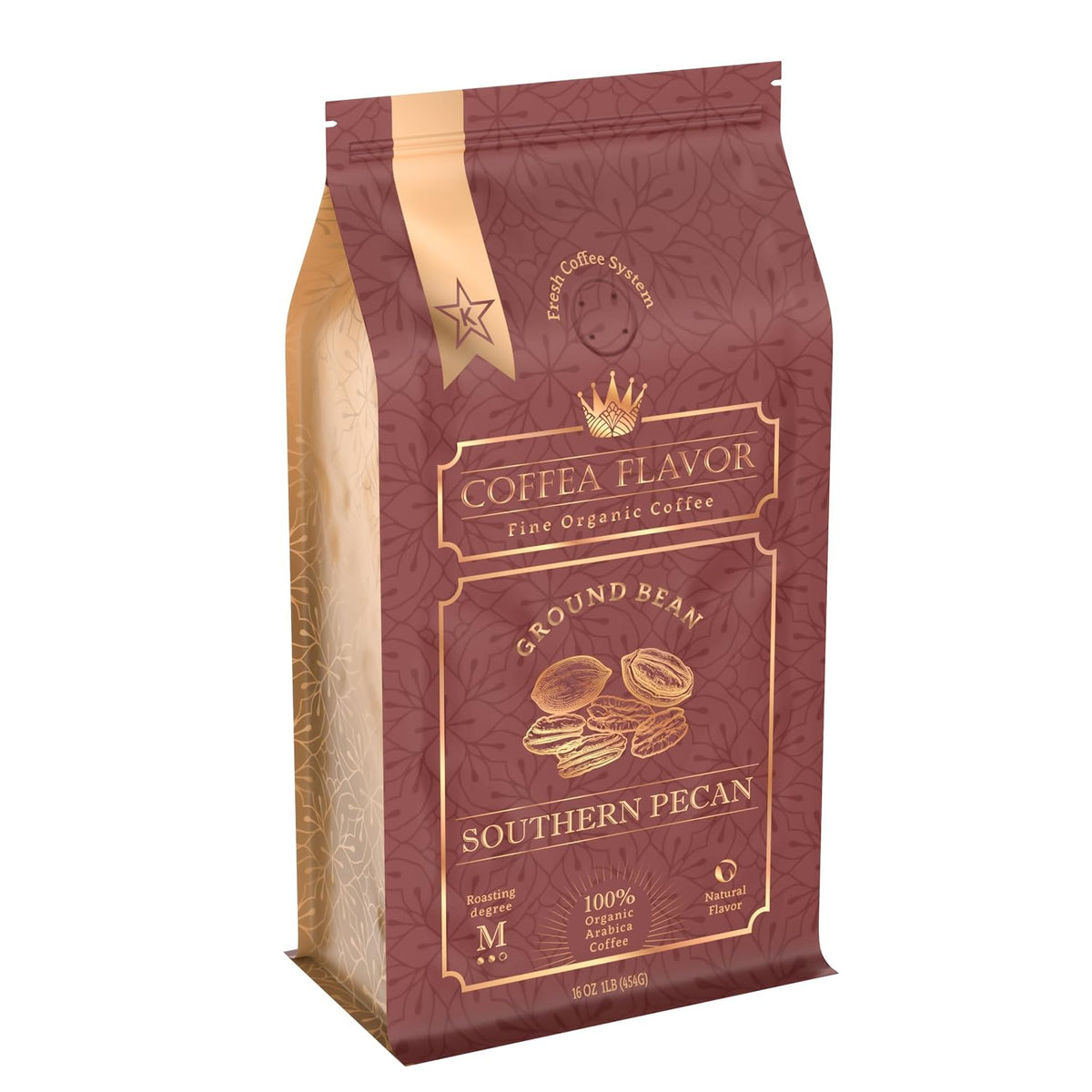 Organic Ground Coffee Medium Roast (16oz) - Southern Pecan Flavored | 100% Arabica, Single Origin and Low Acid - USDA Organic and Fair Trade Certified - Naturally Flavored Without Additives