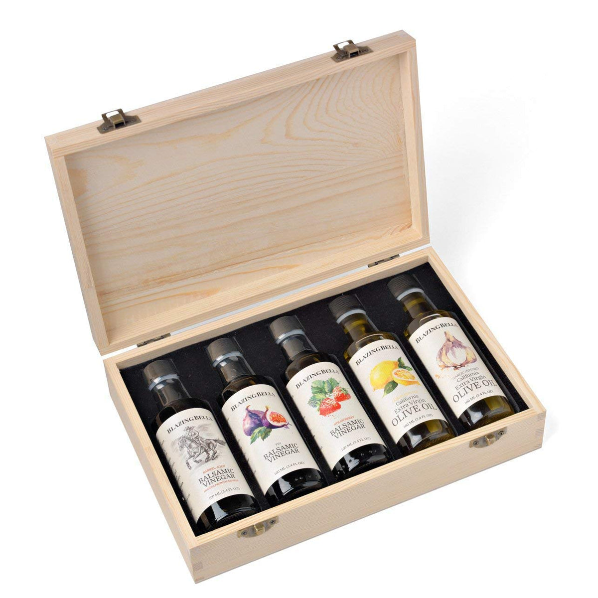Blazing Bella Chef’s Set – Balsamic Vinegar and Olive Oil Set – Barrel-Aged Balsamic from Modena, Italy &amp; Cold-Pressed California Olive Oils – 5 Essential Flavors – 100ml Bottles
