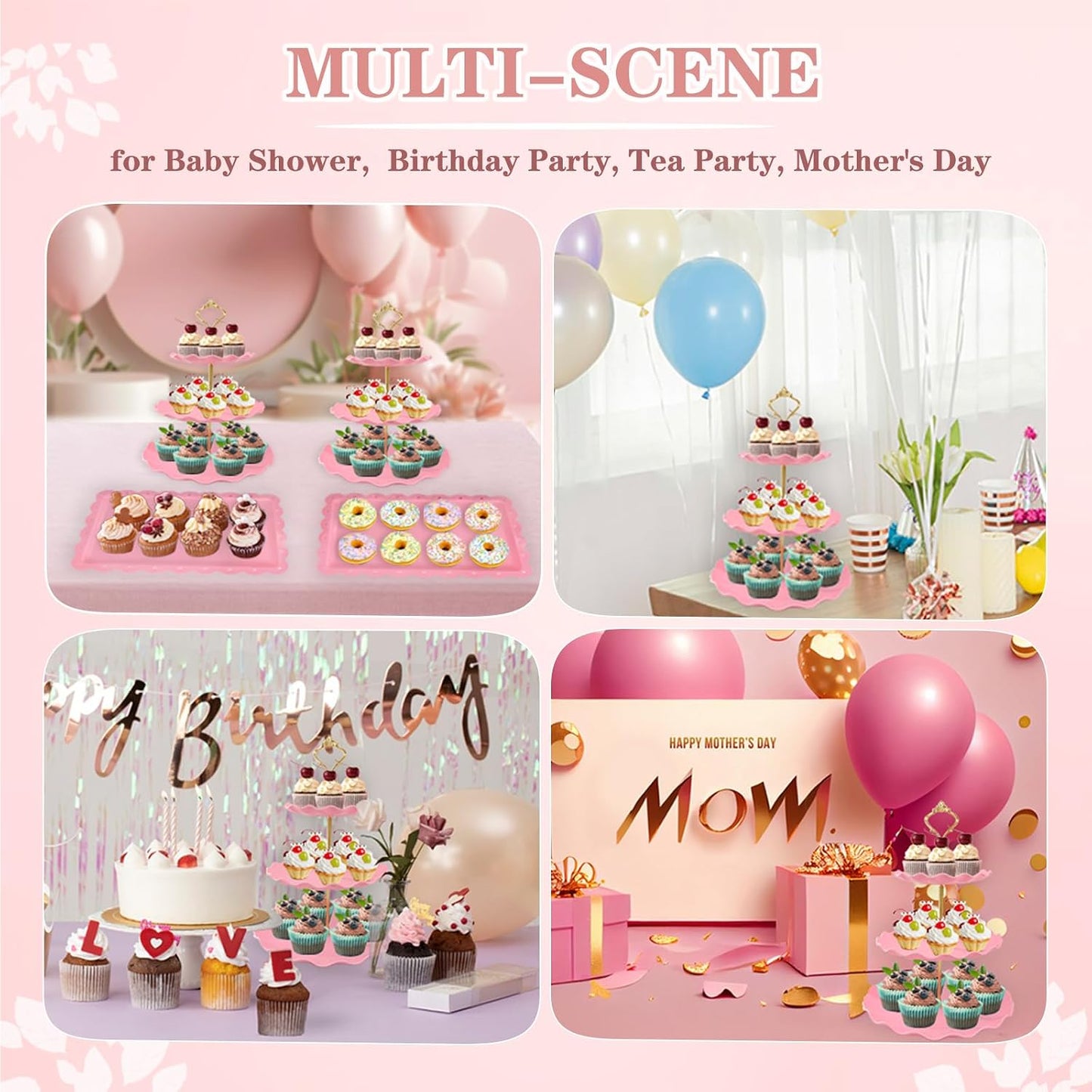 5 Pcs Dessert Table Display Set, Round Cupcake Stand, Pink