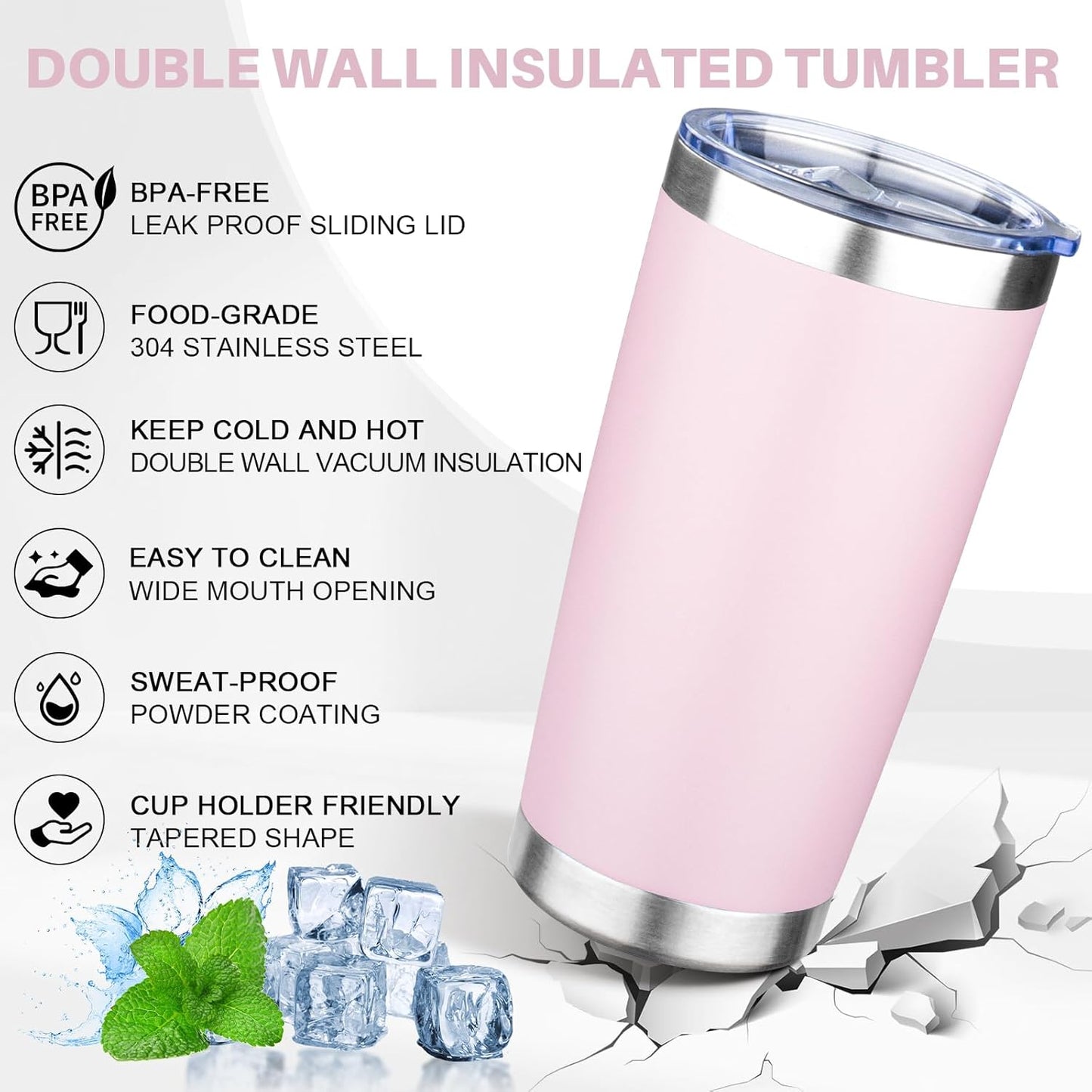 FristChoice 20oz Tumbler with Lid Double Wall Vacuum Insulated Travel Coffee Mug Stainless Steel Thermal Cup Powder Coated Sturdy Coffee Tumbler Bulk for Hot and Cold Beverage (Pink,1)