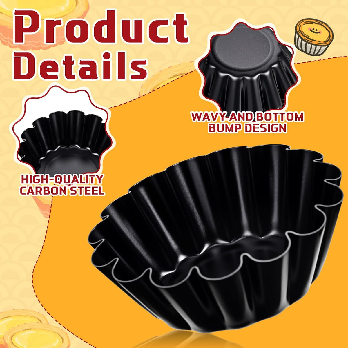 LemonRoad 16 Pcs Egg Tart Molds 2.6 Inch Non-stick Carbon Steel Tart Pans | Mini Pie Molds, Muffin Cupcake Pudding Baking Cup Maker for Pies, Chinese Egg Tarts, Cakes