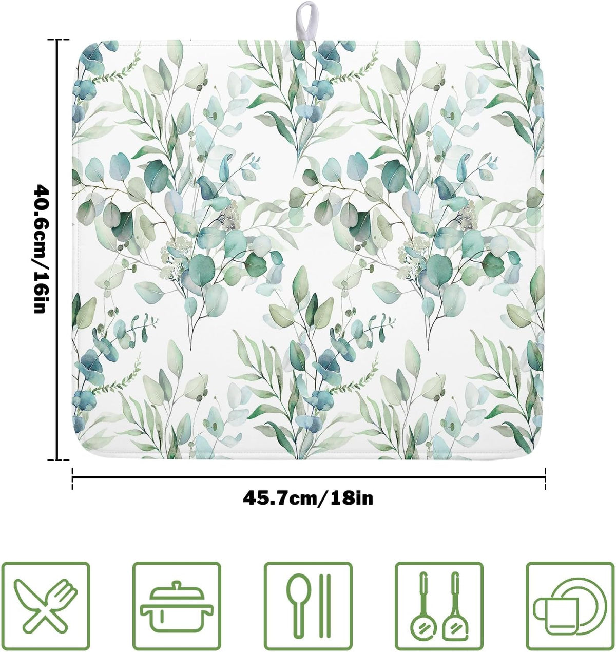 Watercolor Sage Leaves Dish Drying Mats for Kitchen Counter 16x18 Inch