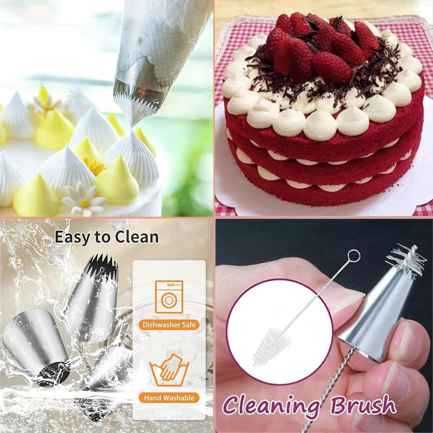 4PCS Extra Large Piping Tips Set, Stainless Steel Jumbo Icing Tips (F02 F06 9FT R22L) Round Star Square Wide for Cake Cupcake Cookie Eclair Churro Meringue