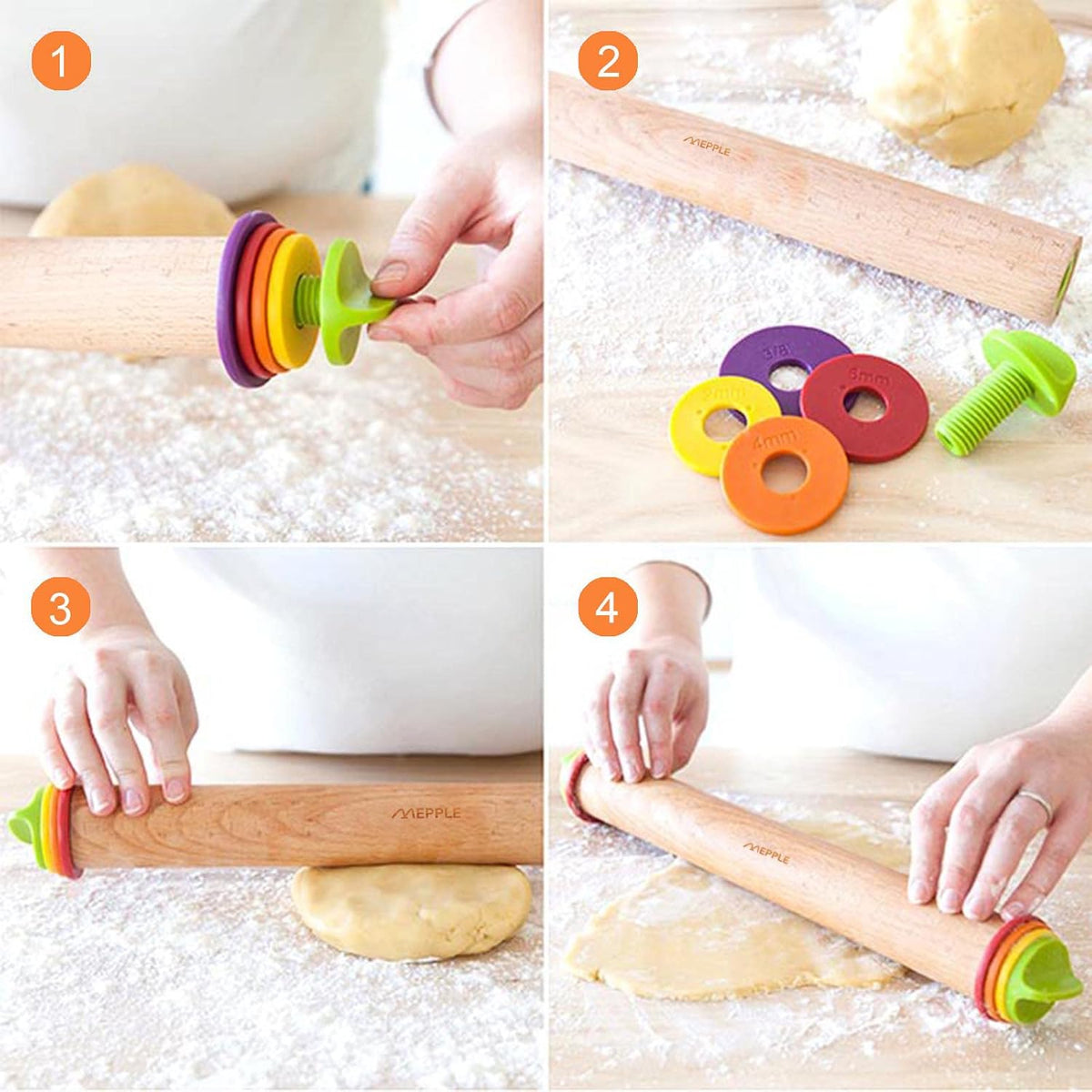 Adjustable Rolling Pin, 13.6''Dough Roller with Mat&amp;Stand Fits Baking Dough