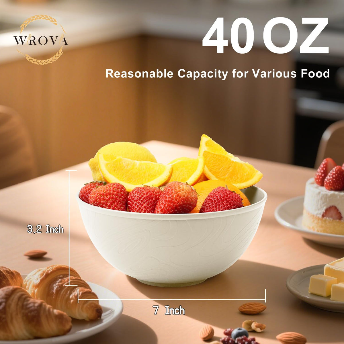 Wrova Beige Wheat Straw Bowls for Cereal, Salad Bowls Microwave Safe 6 PCS