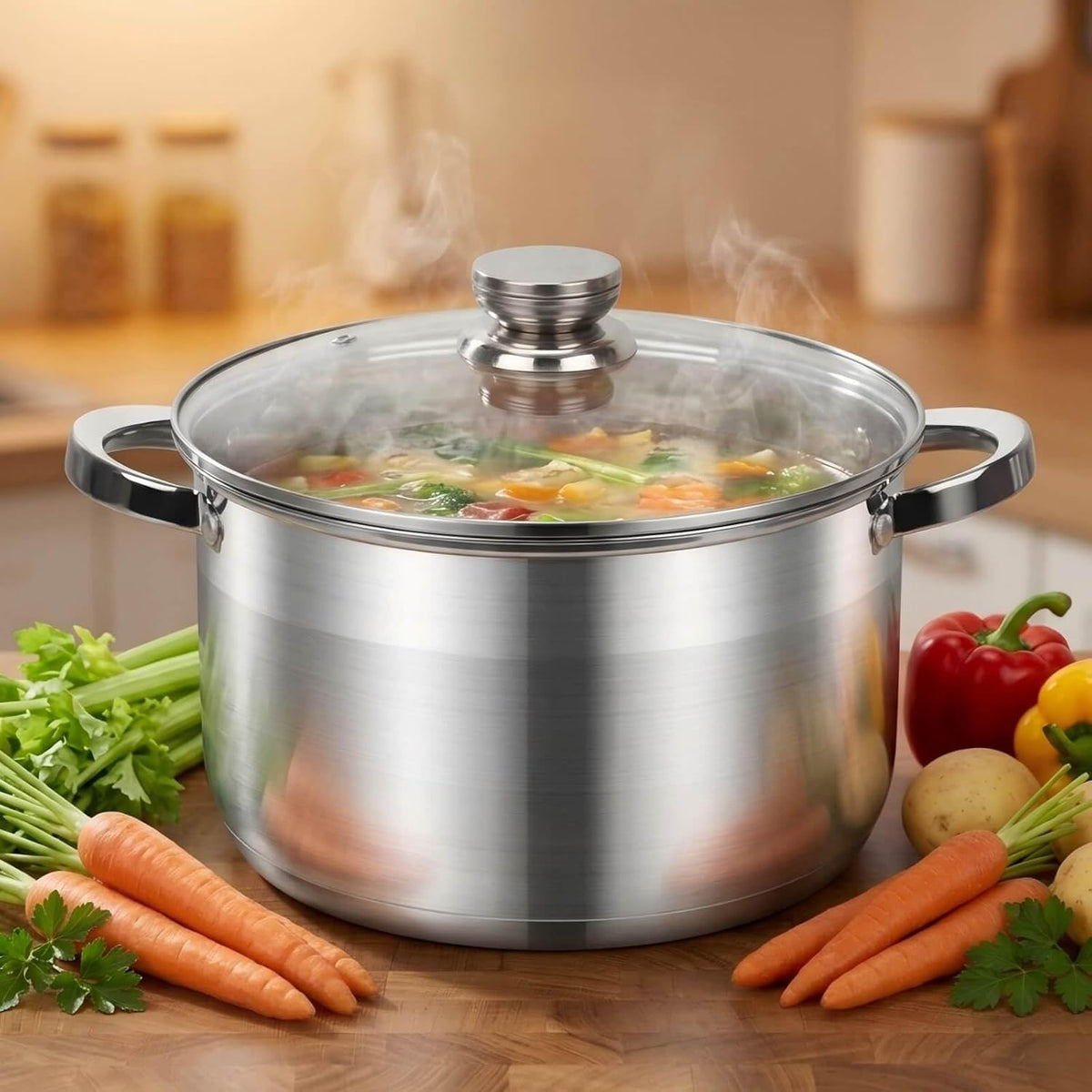 Stainless Steel Stockpot with Lid - 10 Quart Soup Pot for Induction Cooking