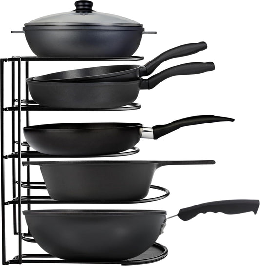 Heavy-Duty Pots and Pans Organizer | 5-Tier Cookware & Lid Storage Rack | Free-Standing or Wall-Mount | Kitchen Organizer
