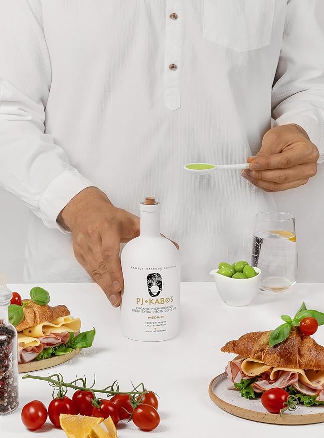 P.J. KABOS 2025 Gold Award Winner, High Phenolic (500+ mg/kg), USDA Organic Greek Extra Virgin Olive Oil, Kosher, Greece, Cold Extracted, 16.9oz, “Family Reserve Organic - Medium”
