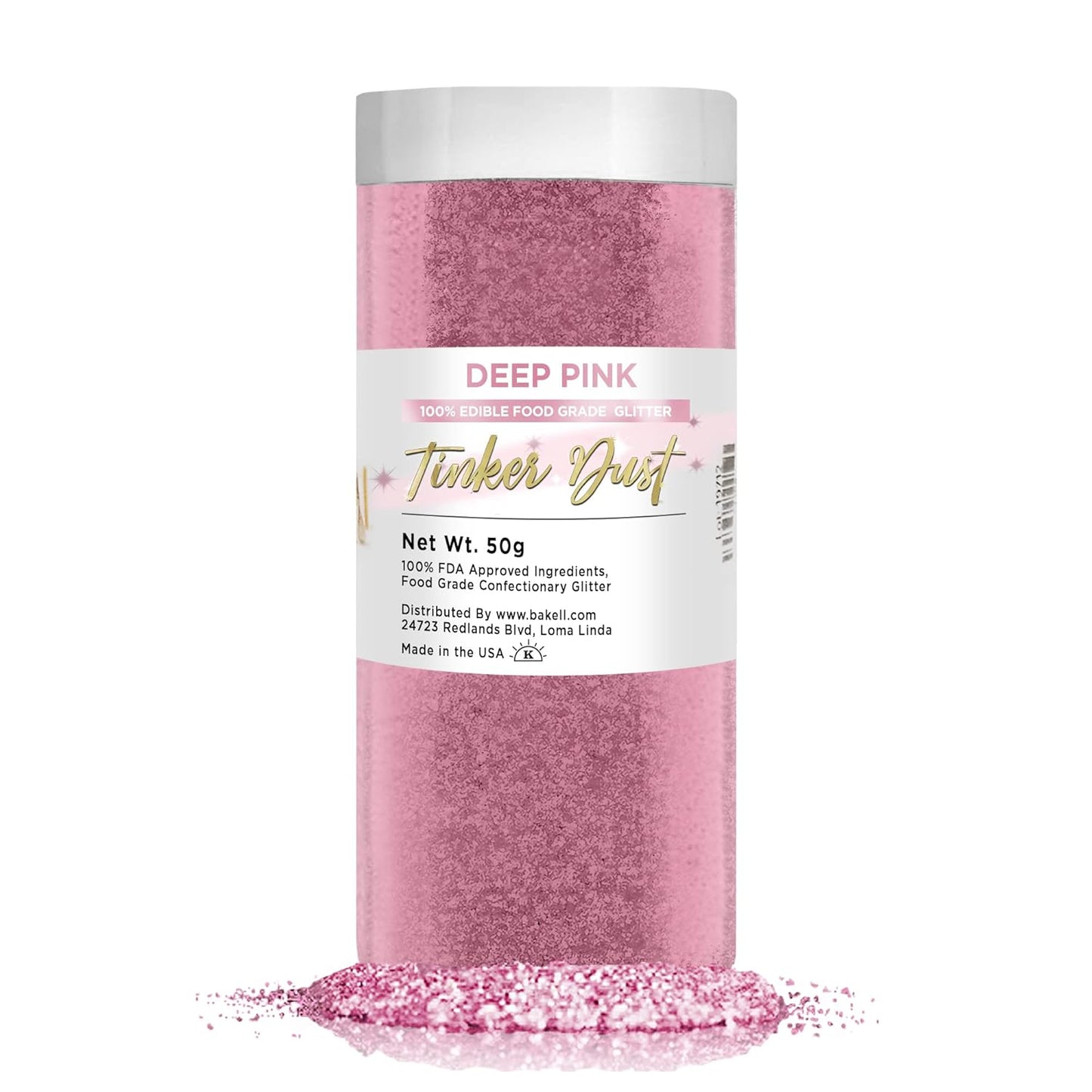 BAKELL Deep Pink Edible Glitter, 50 Grams | TINKER DUST Edible Glitter | KOSHER Certified | 100% Edi