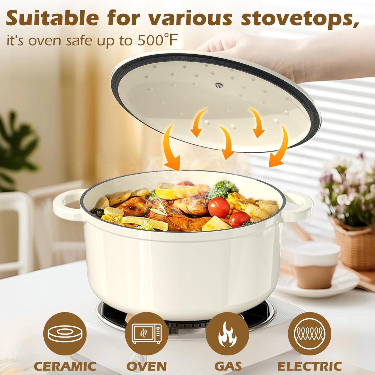 Enameled Cast Iron Dutch Oven - Umite Chef 5QT Pot with Lid & Cotton Potholders - Heavy-Duty Cookware for Bread Baking