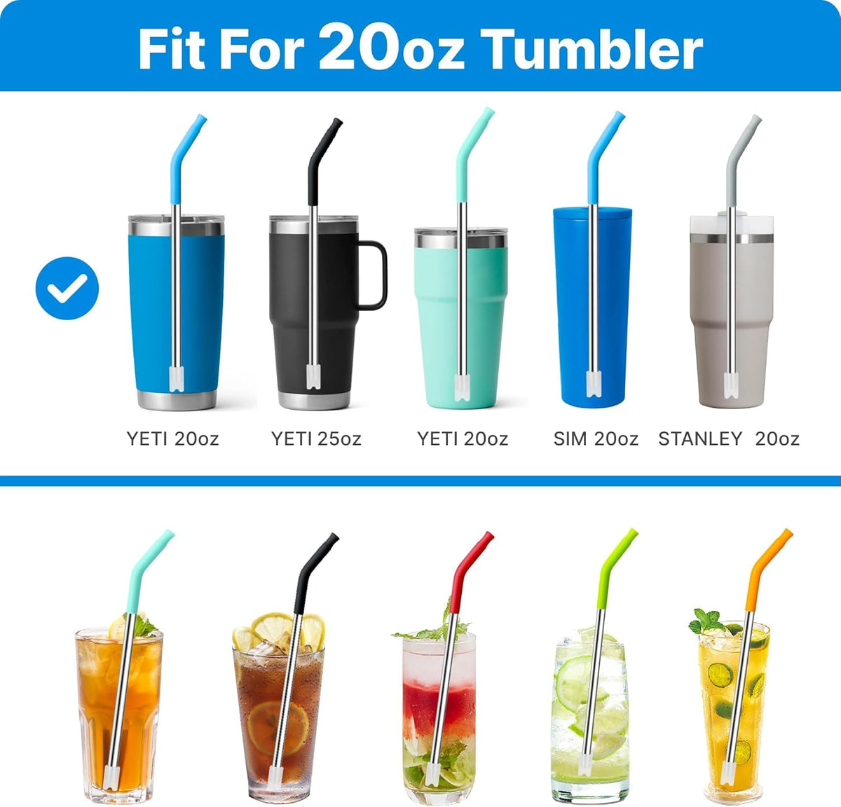 Stainless Steel Straws for 20 oz YETI Tumbler, 4 Pcs Metal Straws