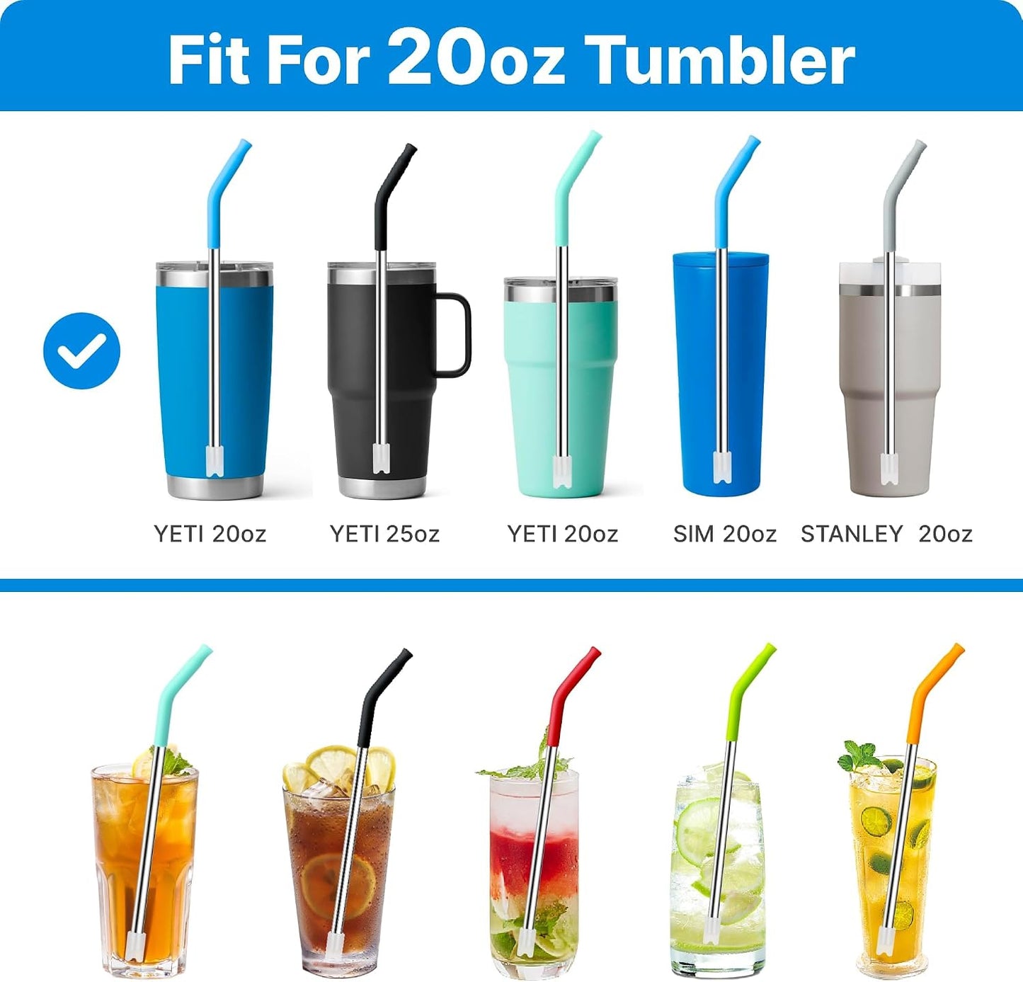 Metal Straws with Silicone Tip for 20 oz YETI Tumbler, 4 Pcs