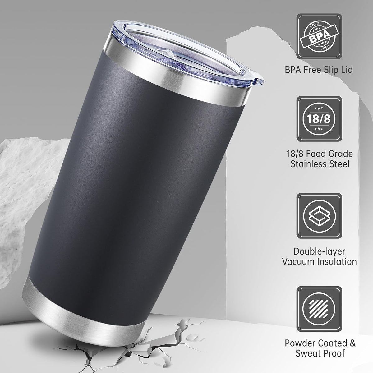 20 oz Tumblers Bulk Stainless Steel Tumbler with Lid Double Wall Vacuum Insulated Coffee Mug 20oz Powder Coated Cup for Hot and Cold Drinks, Black, 12 pack | Black, 20oz Insulated Coffee Mug, Double Wall Vacuum, Powder Coated Cup, for Hot and Cold Drinks