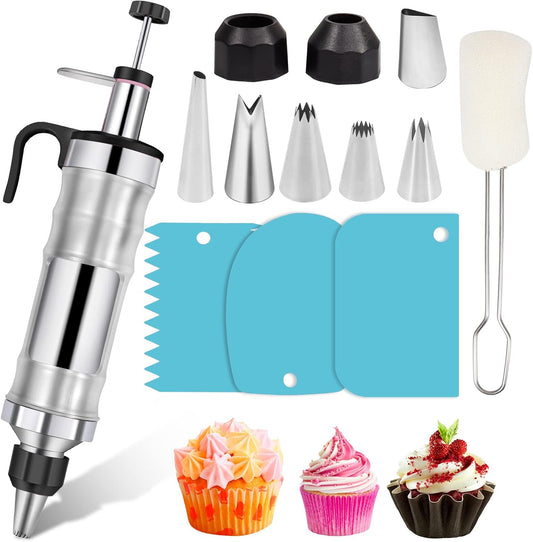Dessert Decorating Syringe Set Frosting Piping Kit Stainless Steels Cake Decorating Tool 6 Russian Piping Icing Nozzles