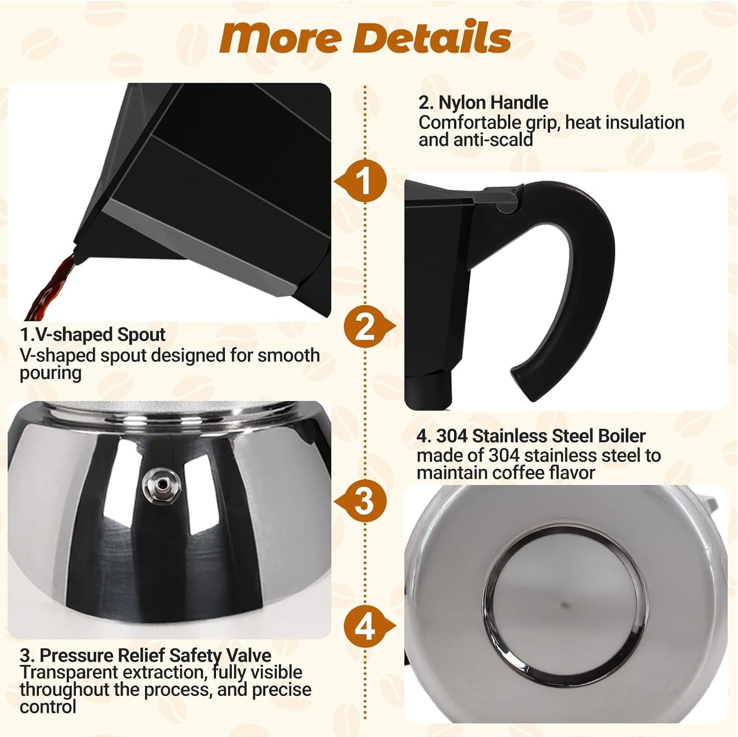 No Coating 6 Cup Aluminum and Stainless Steel Moka Pot Stovetop | Espresso Maker Italian Coffee Machine 350ml 11.84oz Suitable for Gas Induction Stovetop Greca Coffee Maker Black