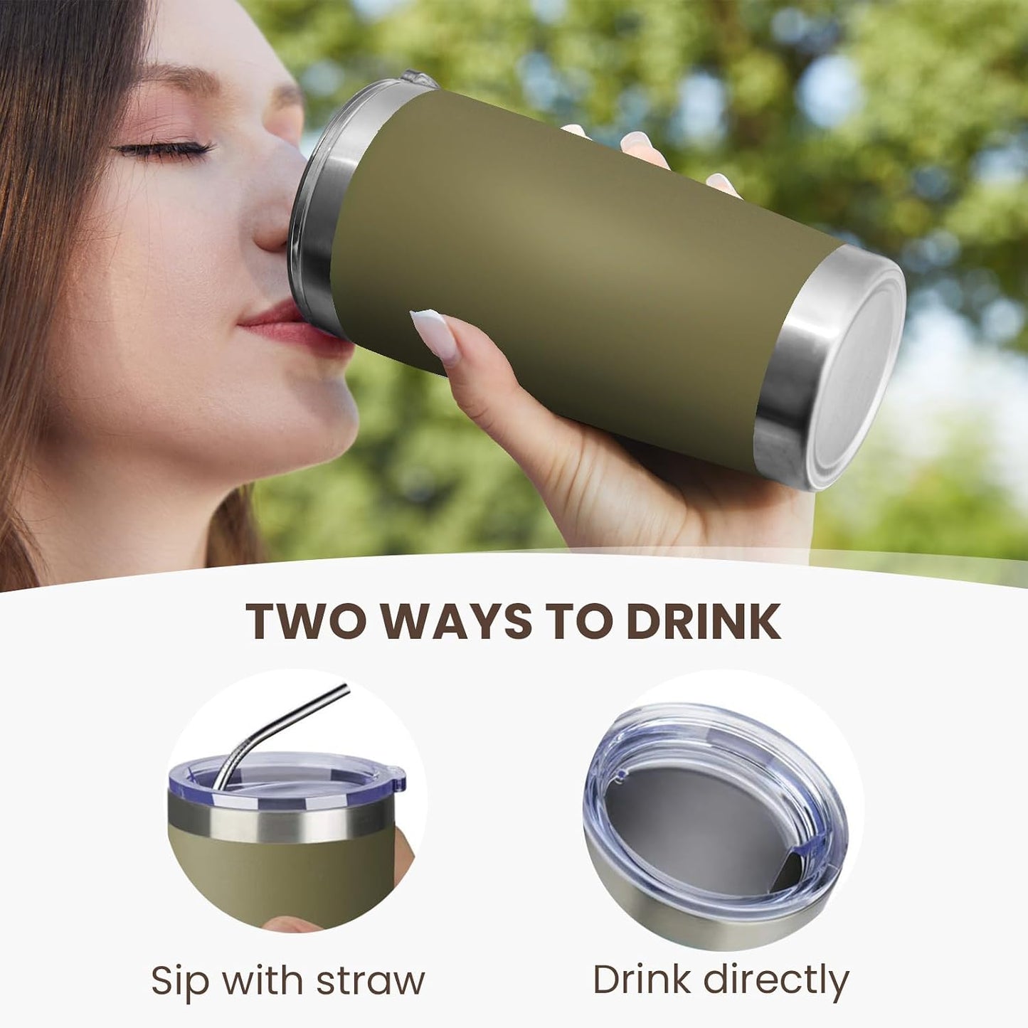 MEWAY 20oz Tumbler Cup Double Wall Vacuum Insulated Travel Mug Bulk, Stainless Steel Tumblers with Lid and Straw, Durable Powder Coated Coffee Cups for Cold &amp; Hot Drinks (Army Green, 1)