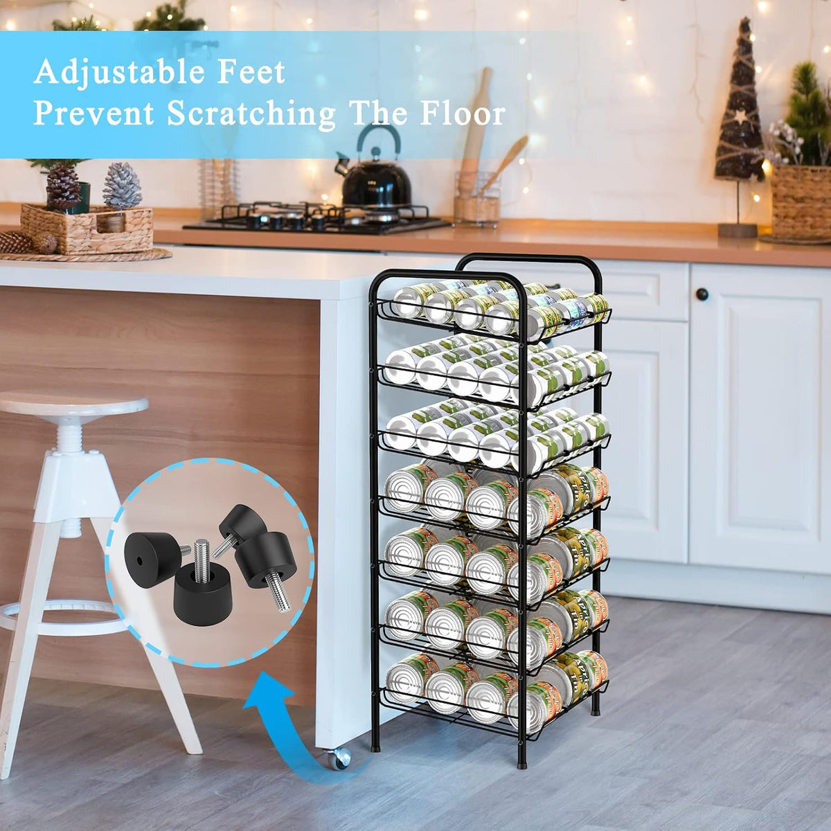Vrisa 5 Tier Can Organizer for Pantry Can Holders 60 Cans Rack Canned Goods Organizer for Pantry Shelf Stackable Food Organizer Soda Vegetable Can Dispenser for Kitchen Cabinet, Black
