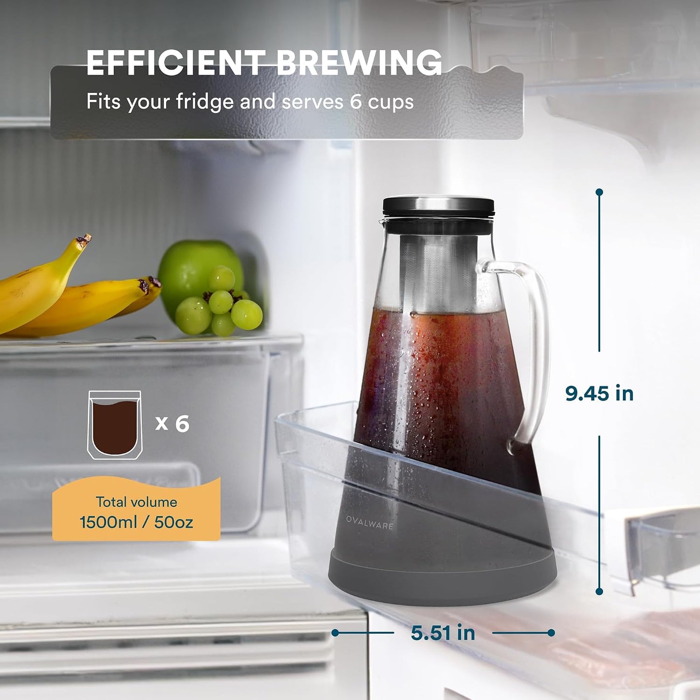 OVALWARE Airtight Cold Brew Coffee Maker with Tea Infuser &amp; Spout 1.5L/51oz | Borosilicate Cold Brew Coffee &amp; Iced Tea Maker with Removable Strainer &amp; Spout | Ideal for Home Baristas &amp; Tea Enthusiasts