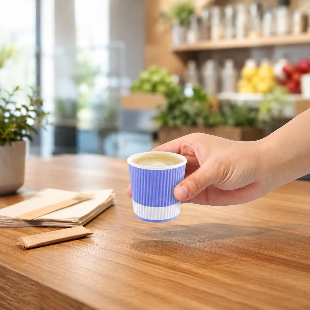 Restaurantware Ripple Wall Coffee Cups 500 Count 4 Ounce Insulated Light Purple Paper Cups, Rolled Rim Spill-Resistant Disposable Paper Non-Slip for Coffee, Beverages
