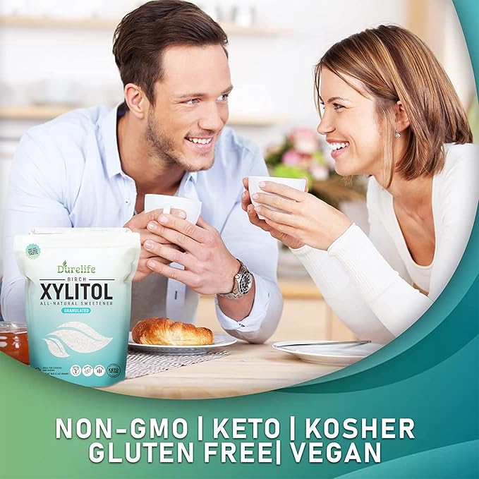 DureLife XYLITOL Sugar Substitute 5 LB Bulk (80 OZ) Made From 100% Pure Birch Xylitol NON GMO - Gluten Free - Kosher, Sugar alternative, Packaged In A Resealable zipper lock Stand Up Pouch Bag