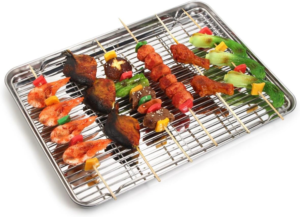 Stainless Steel Baking Sheet Cookie Sheet Pan with Cooling Rack Set of 4 | Baking Pan Cookie Pan with Rack for oven, Size 12.36 x 9.61 x 1 Inch Mirror Finish Easy Clean Dishwasher Safe(2 Pans+2 Racks)