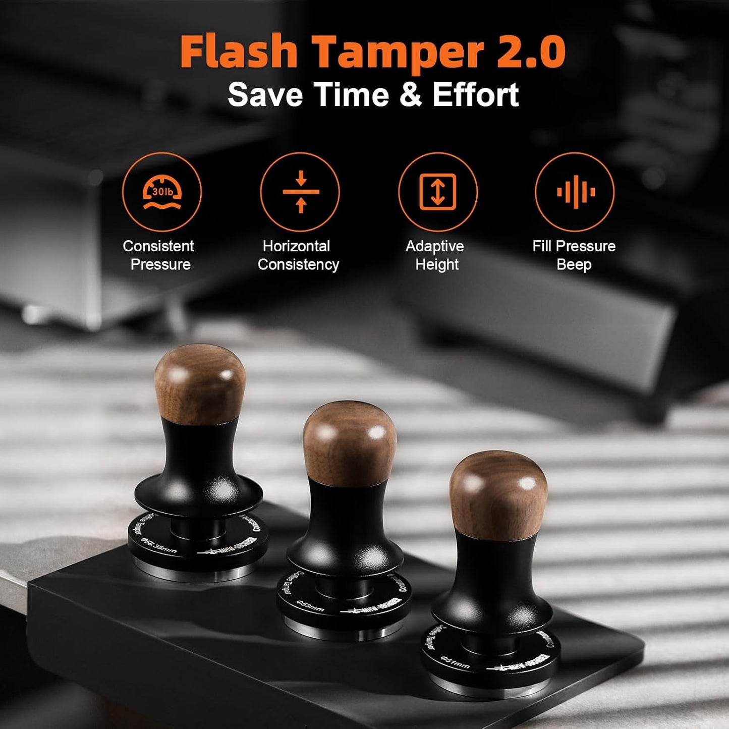 MHW-3BOMBER Espresso Coffee Tamper 51mm with Three Spring Loaded Calibrated Espresso Tamper 30lbs Tamper for Espresso Machine with Sound Feedback T6182T-OS