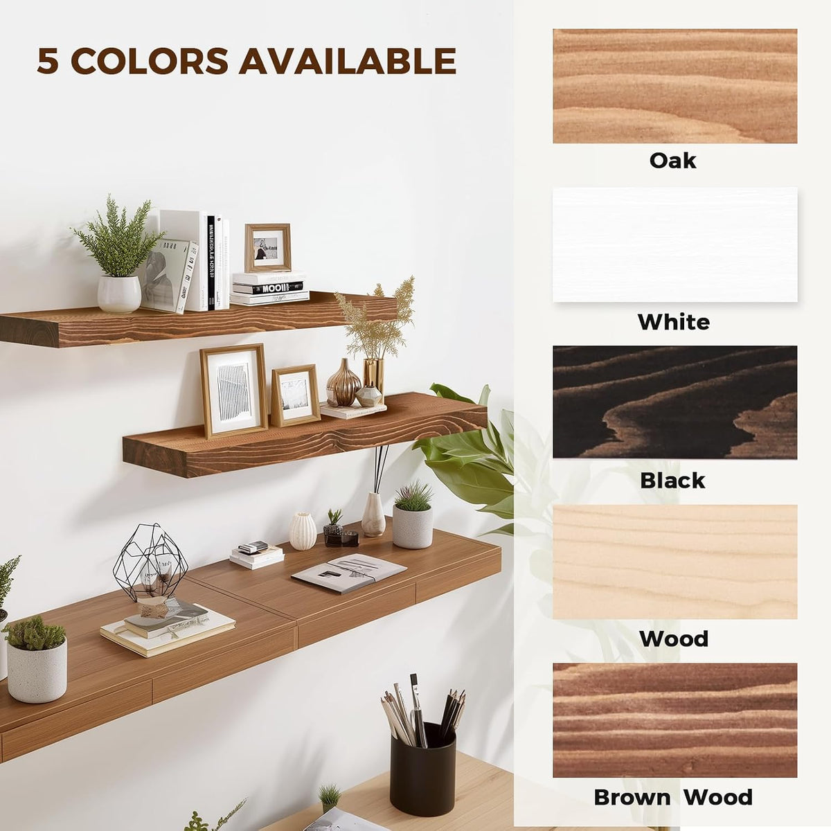 Solid Wood Floating Shelves, 36 Inch Wall Shelves, Set of 2, Brown