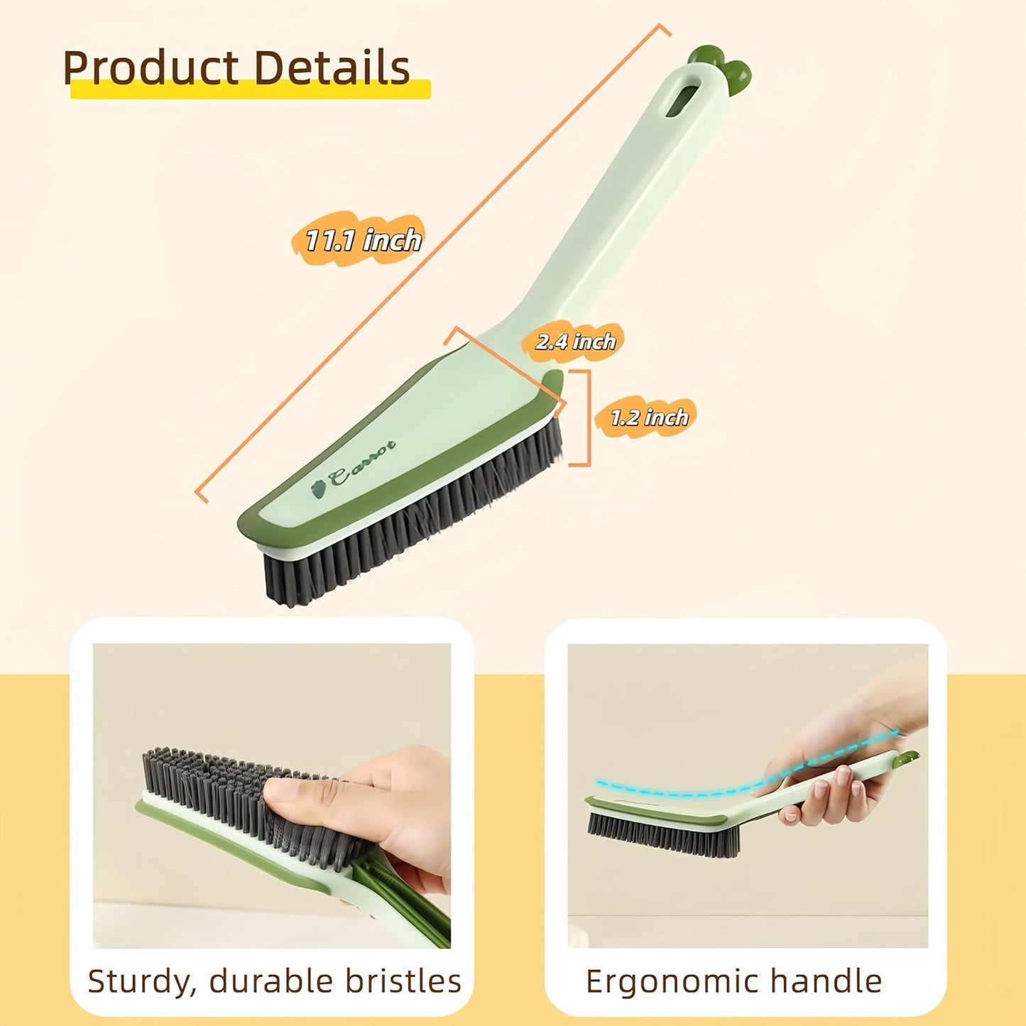 3 in 1 Detachable Household Cleaning Brush, Multifunctional Scrub Brush with Hard Bristle and Handle, Ideal Crevice Grout Scrubber Cleaner for Kitchen, Bathroom, Window, Shoes (Green)