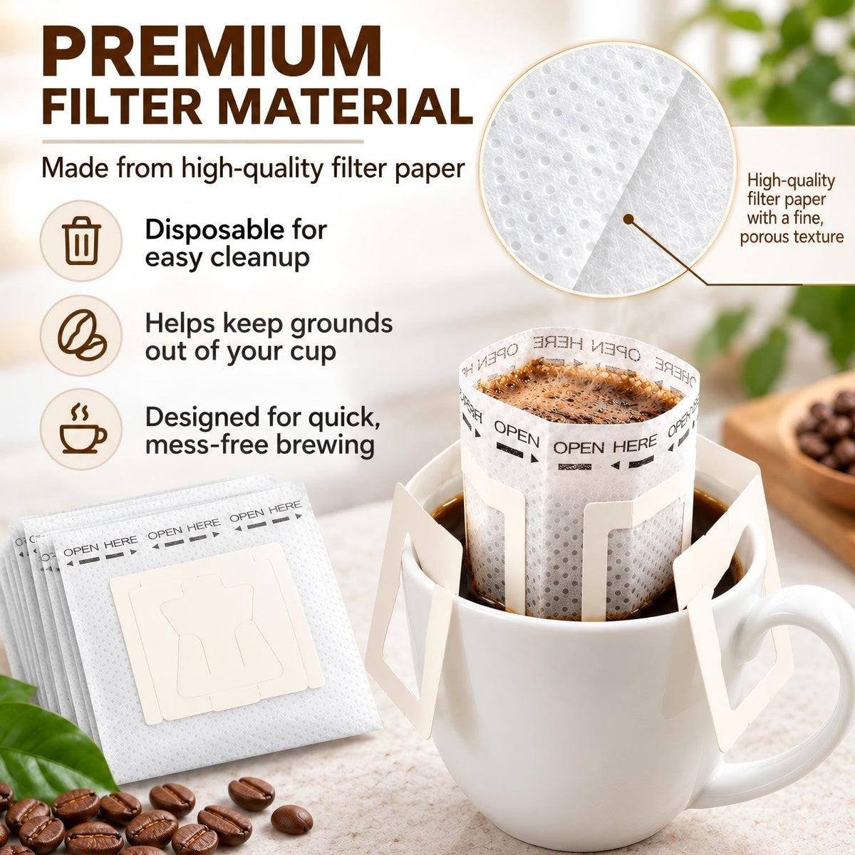 Enenes Coffee Filter Bags, 100 Pack Hanging Ear Single Serve Filters