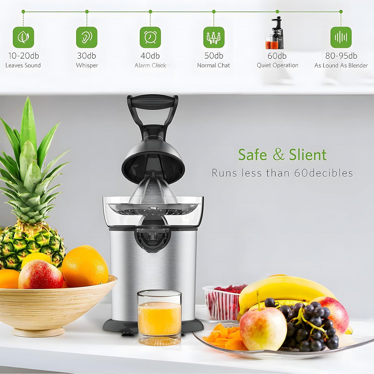 Electric Citrus Juicer Squeezer Stainless Steel, Orange Juicer Electric,Homemade Orange Juice Squeezer Machine, Detachable Design,Easy Clean