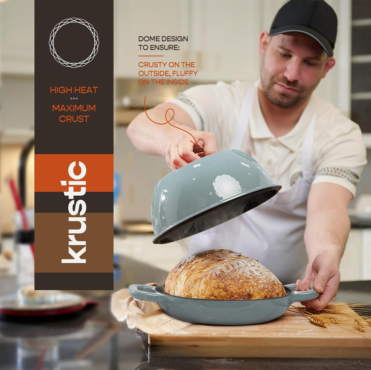 Enameled Cast Iron Dutch Oven for Sourdough Bread Baking | 6 Quart Round Pot with Lid | 10 Inch Ceramic Enamel Thick Coated Cookware with Non Stick Silicone Baking Mat for Cooking | 6 Qt | Sea Salt