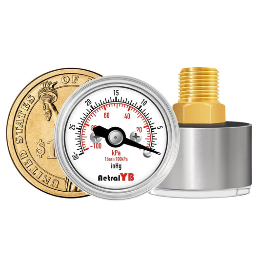 1inch Vacuum Pressure Gauge, 30Inhg-0/-100Kpa-0,1" Dial, 1/8 NPT Back Mount, 304 Stainless Steel Case, Brass Internal, for