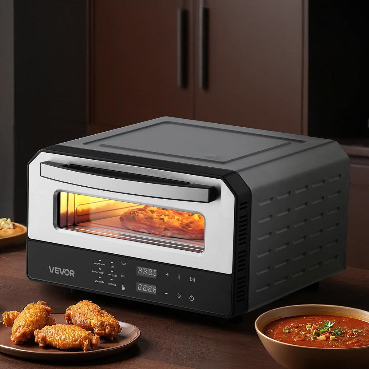 VEVOR Electric Pizza Oven, Smart Pizzas Maker Indoor with 5 Preset, 12-Inch Countertop Pizza Cooker w/Touch Srceen, 750℉ Max Temp, 2-Min Rapid Baking Oven Thin & Crispy, Neapolitan, Frozen, New York