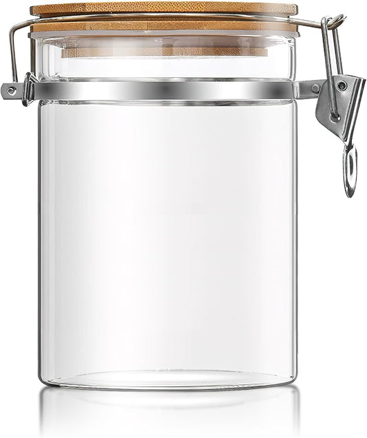 36 oz/1050ml Clear Glass Storage Canister with Airtight Bamboo Lid, Medium Decorative Container Jar for Coffee Spice Candy