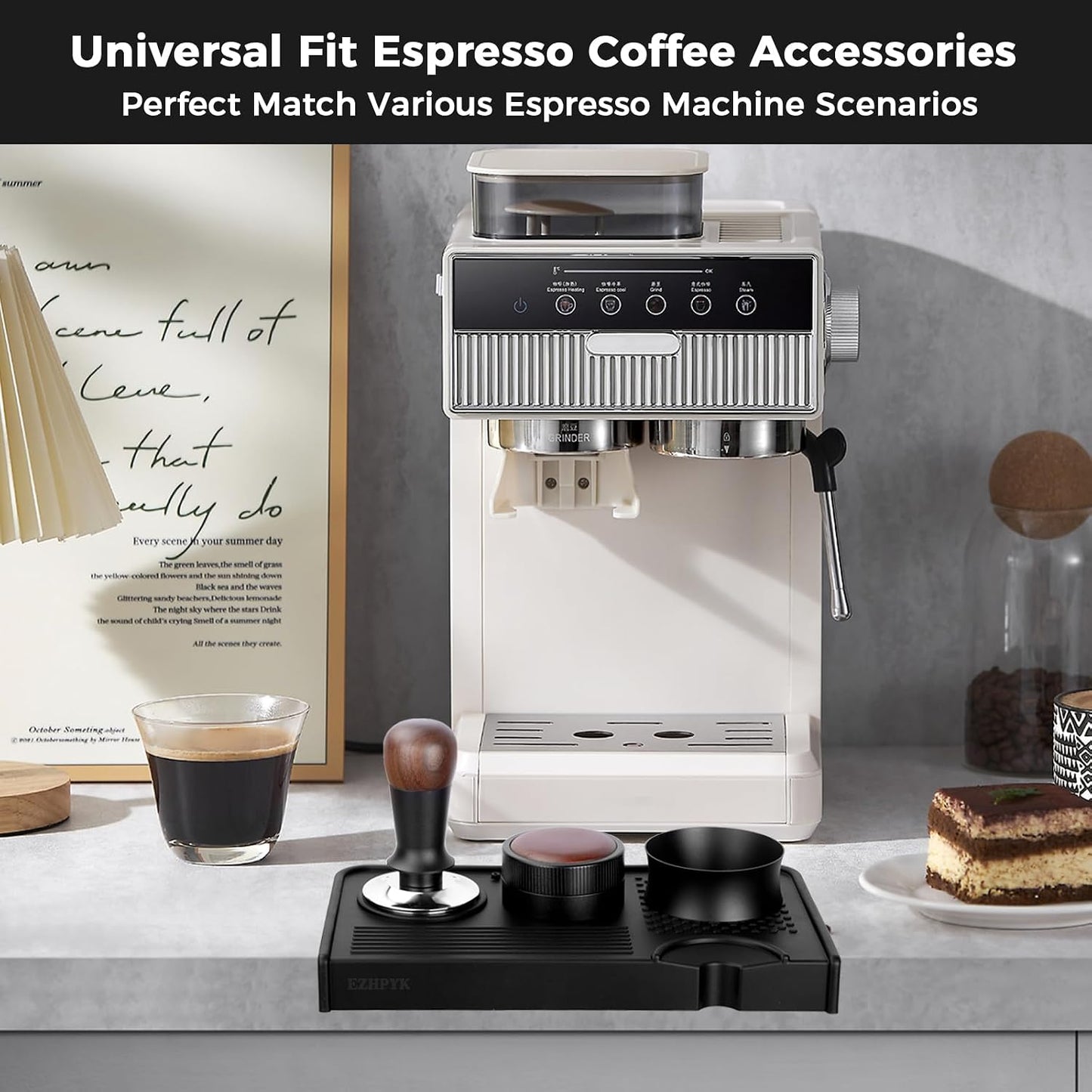 Silicone Espresso Tamping Mat for Counter Coffee Tamper Mat Black | 10.43″×5.63″ Portafilter Mat for Barista Espresso Machine Accessories, Waterproof Coffee Bar Mat, Heat Resistant Tamp Station