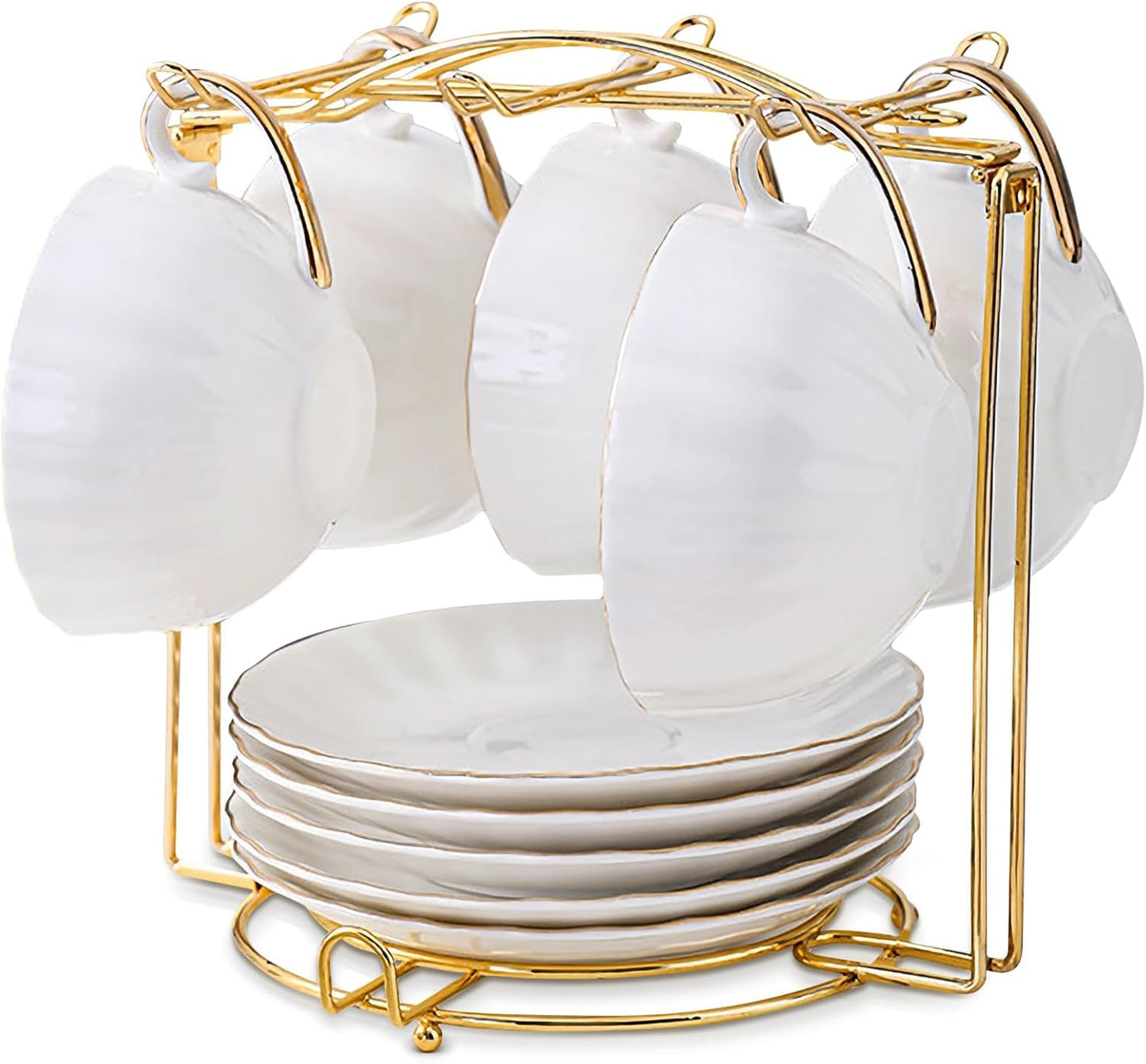 Tea Cups Holder,Gold Metal Coffee Cup Tea Cups Rack,Foldable Organizer for Coffee Cup Spoon and Sauc