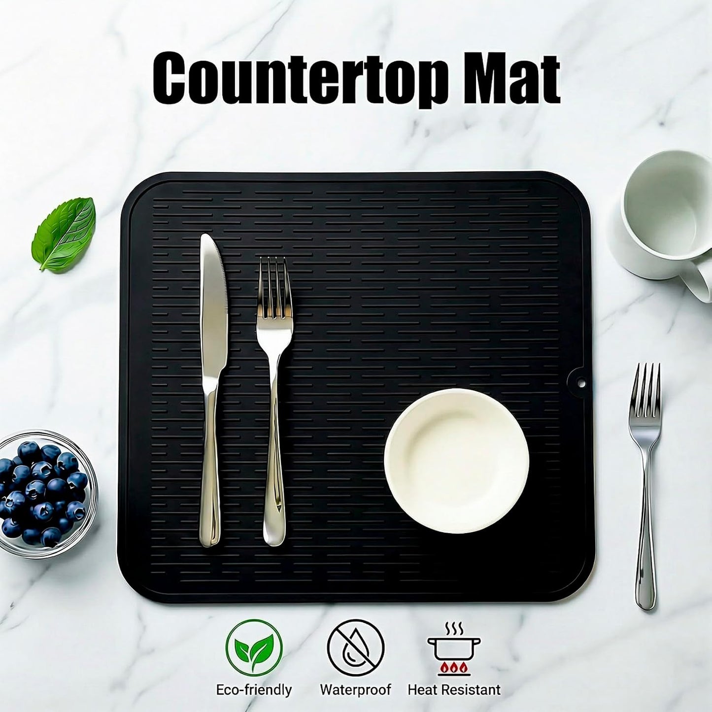 MicoYang Silicone Dish Drying Mat for Multiple Usage,Easy clean,Eco-friendly,Heat-resistant Silicone Mat for Kitchen Counter or Sink,Refrigerator or Drawer Liner Black XL 18 inches x 16 inches