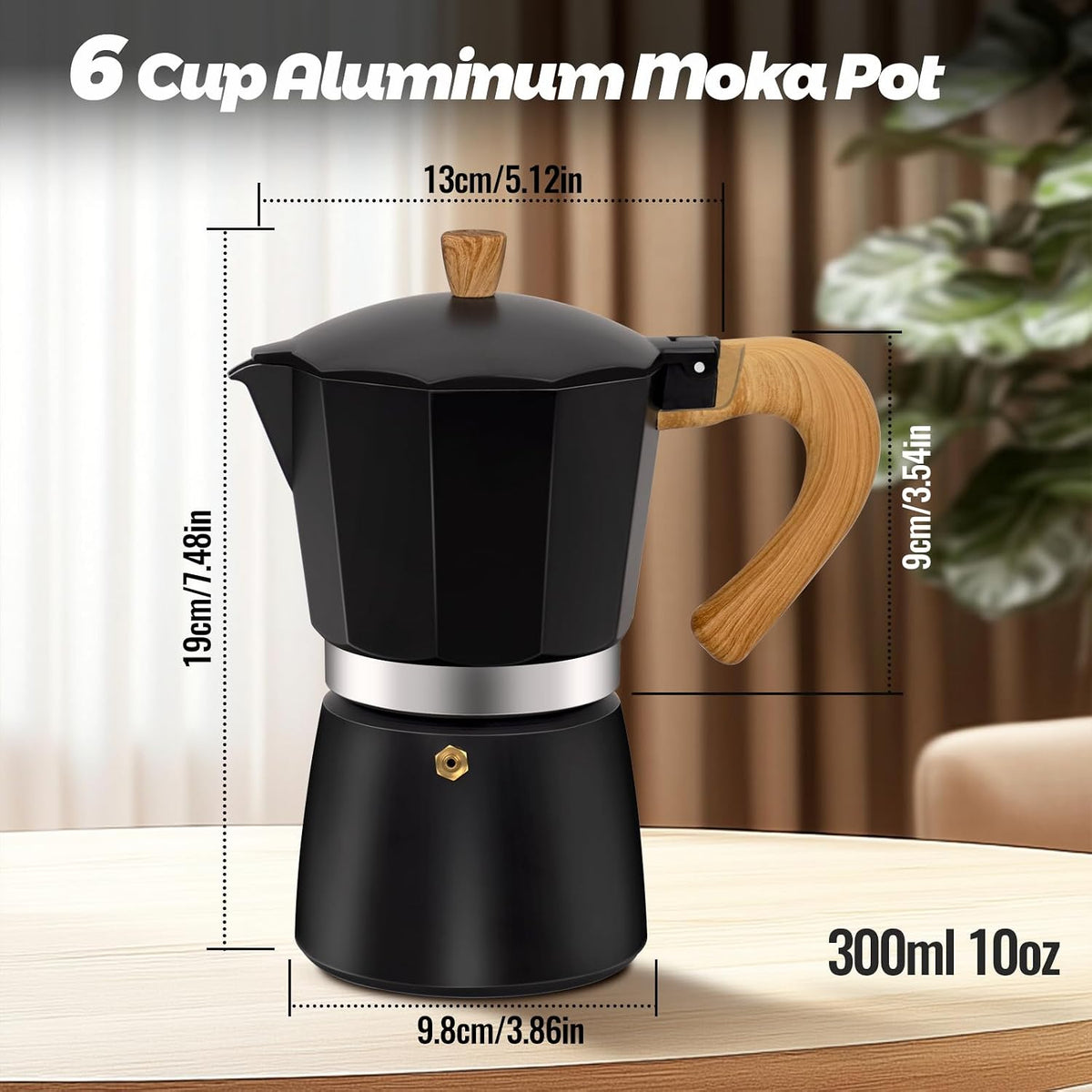 6 Cup Aluminum Moka Pot Classic Stovetop Espresso Coffee Maker
