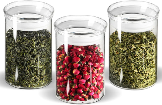 ZENS 15oz Glass Food Storage Jars Set of 3, Clear Glass Canisters with Airtight Lids, Small Container Spice Jars for Kitchen