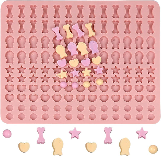 Dog Treat Molds 130 Cavity Mini Silicone Molds Star Heart Bone Fish Roud Shape for Baking Biscuits, Cookie, Candy,